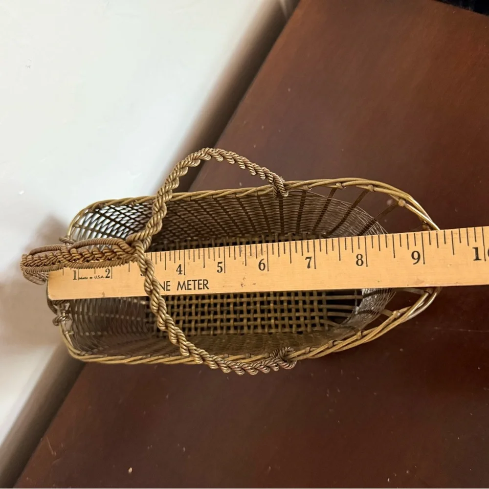 Antique French‎ Brass Gold Woven Basket wine holder caddy